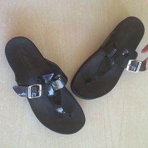 Worn once Mephisto black patent thong sandals